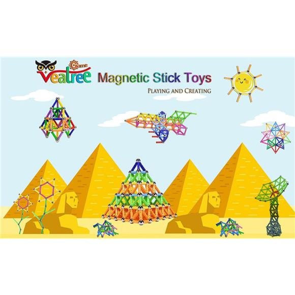 206Pcs 2.28" Magnetic Building Sticks Blocks Toys, Magnet Educational Toys - Picture 2 of 6